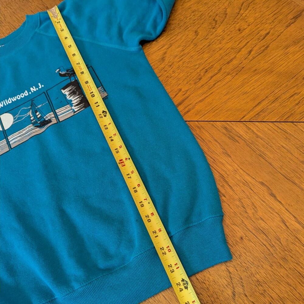 Vintage Hanes Wildwood NJ Sweatshirt Turquoise Teal Raglan Crewneck USA Small - Picture 5 of 6